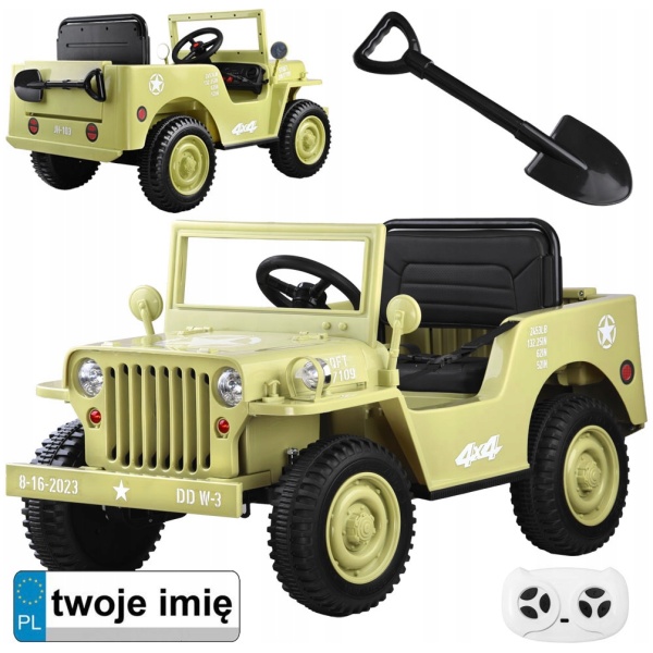 MILITÆRBIL PÅ BATTERI WILLYS + FJERNKONTROLL PA0263