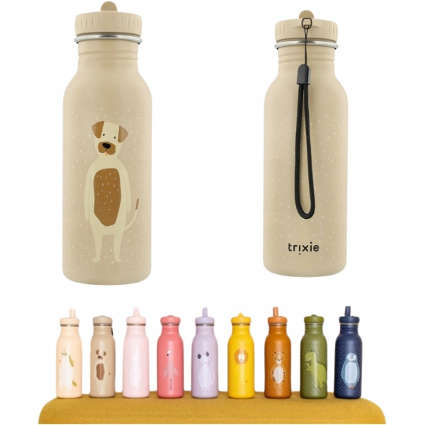 VANNFLASKE FOR BARN TIL SKOLE MED MUNNSTYKKE 500ML - HUND