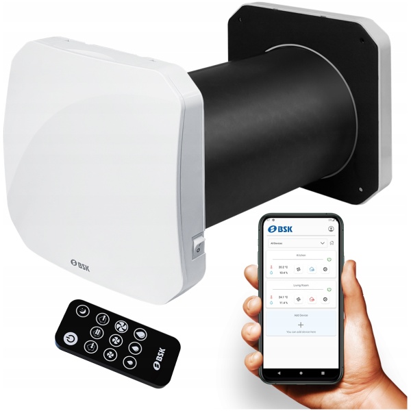 VEGGREKUPERATOR ZEPHYR 110 MED FJERNKONTROLL, 30M3/H, FUKTIGHETSSENSOR OG WIFI