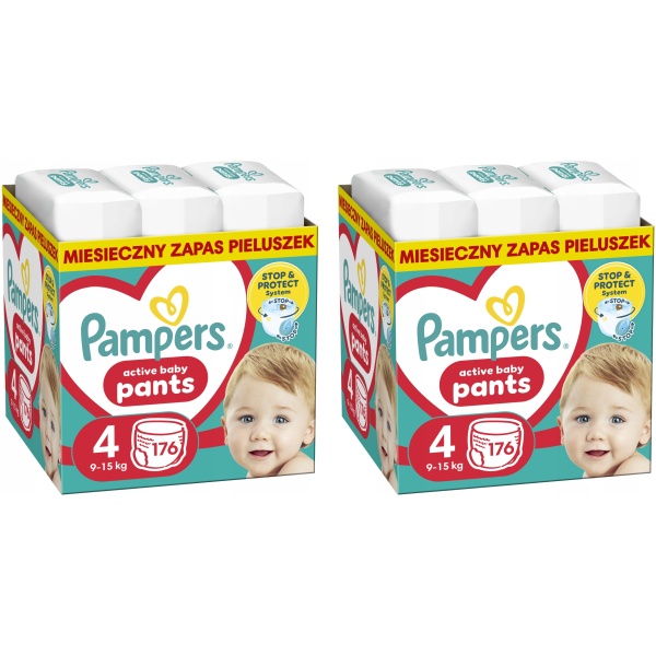 PAMPERS AKTIVE BABYBUKSER STØRRELSE 4, 9KG-15KG, 352 STK. BLEIEBUKSER